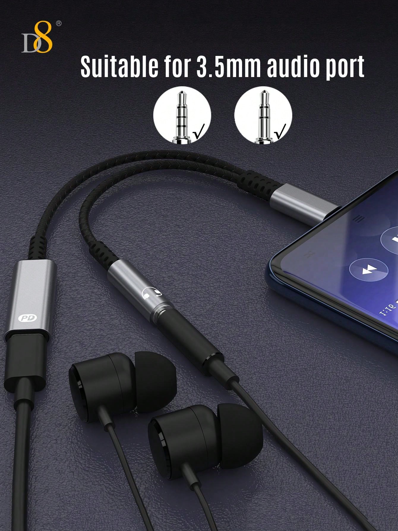 D8 USB C To 3.5mm Headphone And Charger Adapter,2 In 1 USB C To Aux Audio Jack With PD 60W Fast Charging Dongle Cable Cord,Compatible With16 / IPhone16 Pro / IPhone 16 Pro Max/ IPhone 15/15 Pro/15 Pro Max/15 Plus,IPad Pro, Air5,  Air,Samsung S23/S22+ Gala