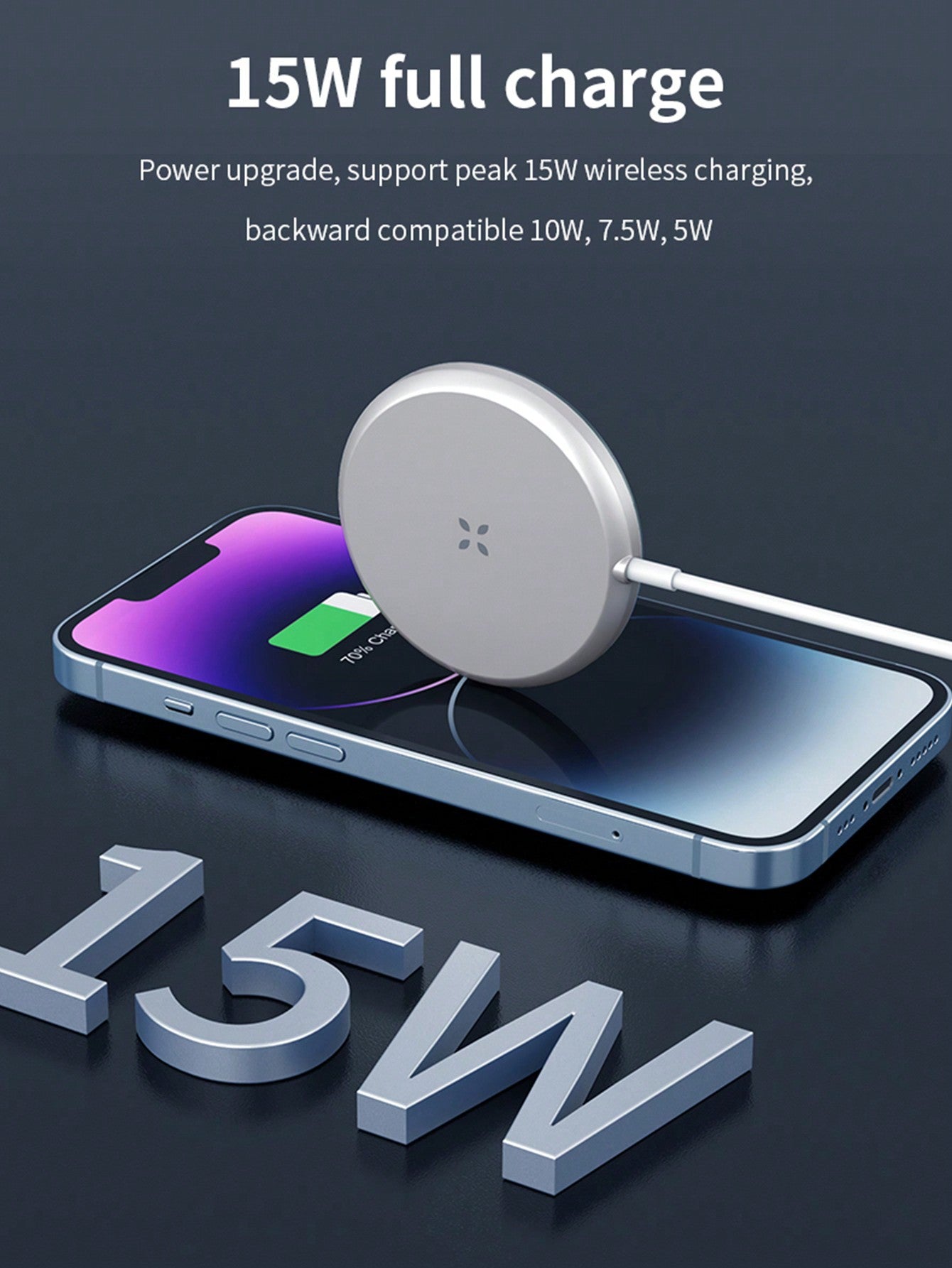 D8 1Pc 15W Magnetic Wireless Charging Magnetic Charger, Compatible With IPhone Compatible With IPhone 15/15Puls/15Pro/15Pro Max/14/ Max/13/13/12 Pro Series, Strong Magnetic Charger Pad With Type C Cable