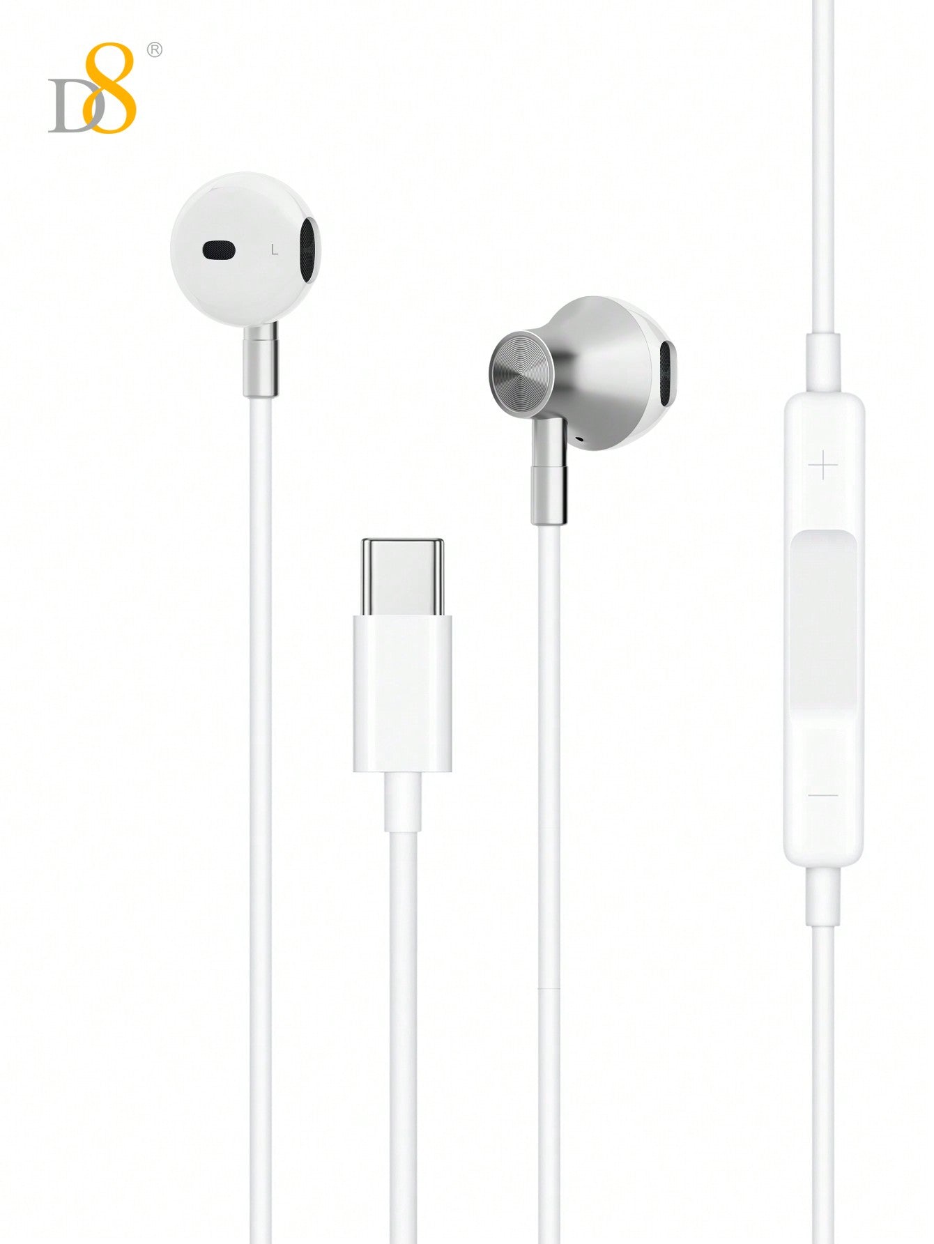 D8 1pc Type C Headphones In Ear Earphones Earbuds With Mic And Volume Control, Compatible With IPhone16 / IPhone16 Pro / IPhone 16 Pro Max/15 /15Puls/15Pro/15Pro Max/IPad Air 4/5/IPad Pro 12.9/11, IPad Pro /IPad Air/ IPad Mini/ Galaxy S23 S22 S21 Ultra S2