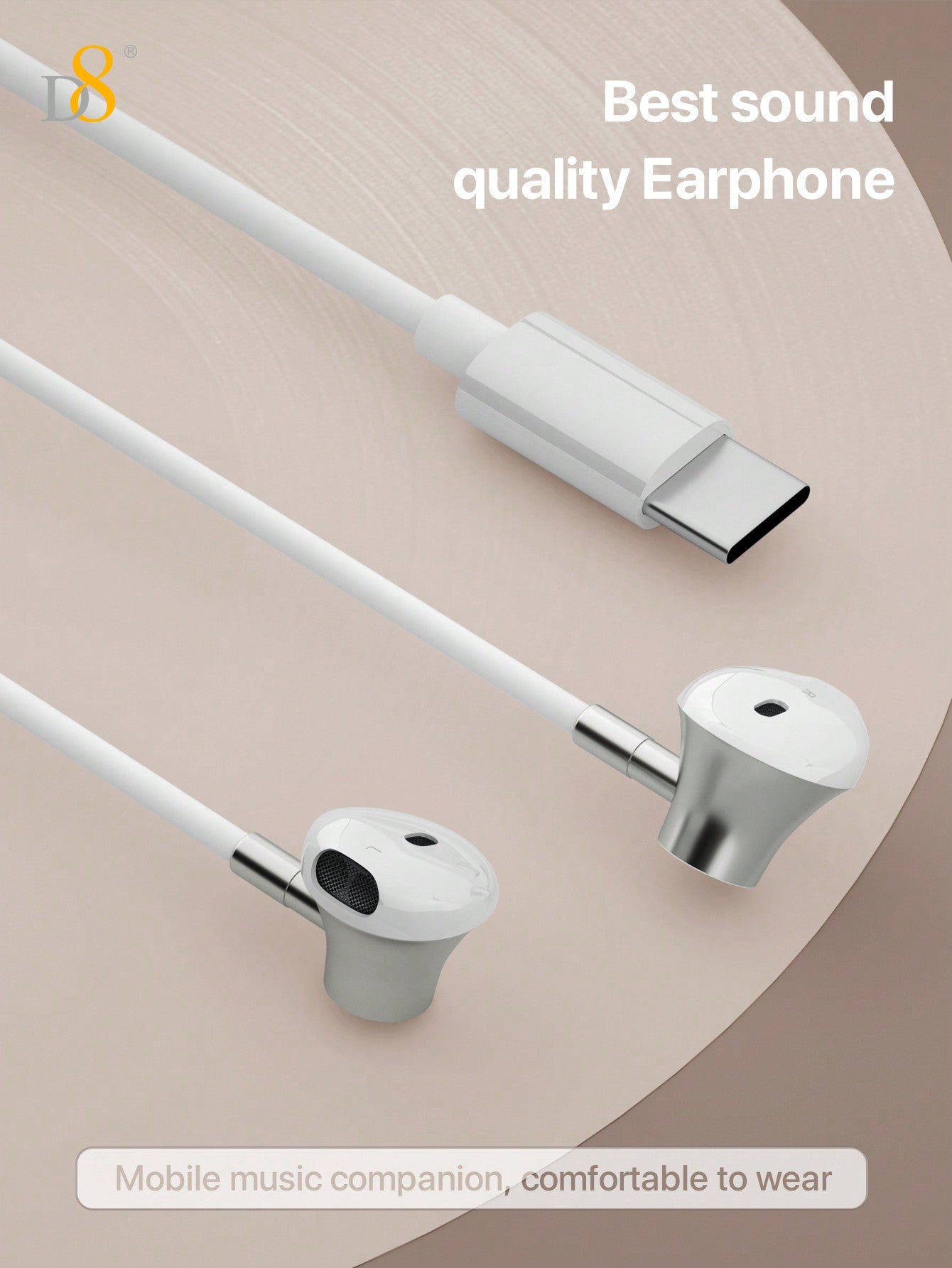 D8 1pc Type C Headphones In Ear Earphones Earbuds With Mic And Volume Control, Compatible With IPhone16 / IPhone16 Pro / IPhone 16 Pro Max/15 /15Puls/15Pro/15Pro Max/IPad Air 4/5/IPad Pro 12.9/11, IPad Pro /IPad Air/ IPad Mini/ Galaxy S23 S22 S21 Ultra S2