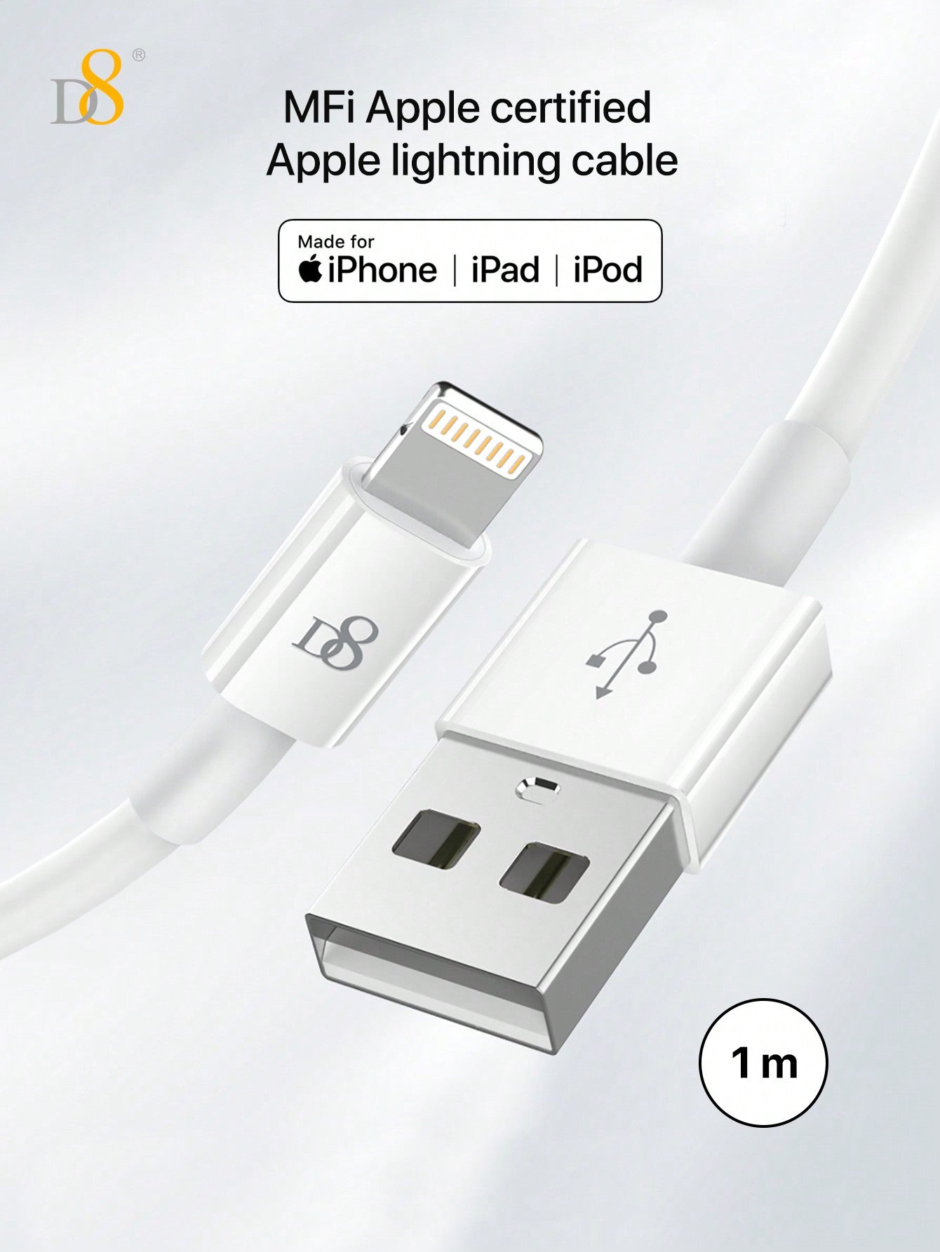 D8 IPhone Charger Cable, (1.5M) TPE USB A To Lightning] MFi Certified Charger Cable , USB 2.0 Lightning Charger Cable, 2.4A Fast Charging Compatible With  IPhone 14 Pro/13 Mini/13/12/11 Pro MAX/XR/XS/8/7/Plus/6S/SE/IPad