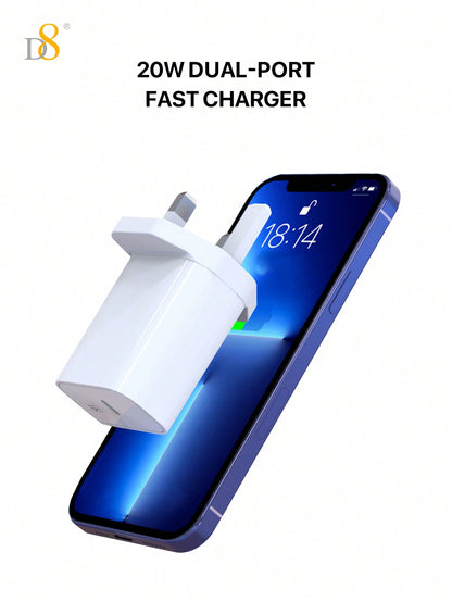 D8 1Pc Fast Charging Block 20W USB C Wall Charger Plug Blocks With PD 3.0 Type C Adapter, Compatible With Iphone 16/16pro/15/15Pro/14/14 Pro/14 Plus/14 Pro Max/13/12/11 Pro Max/Pro/Mini/ IPad Pro/(White)