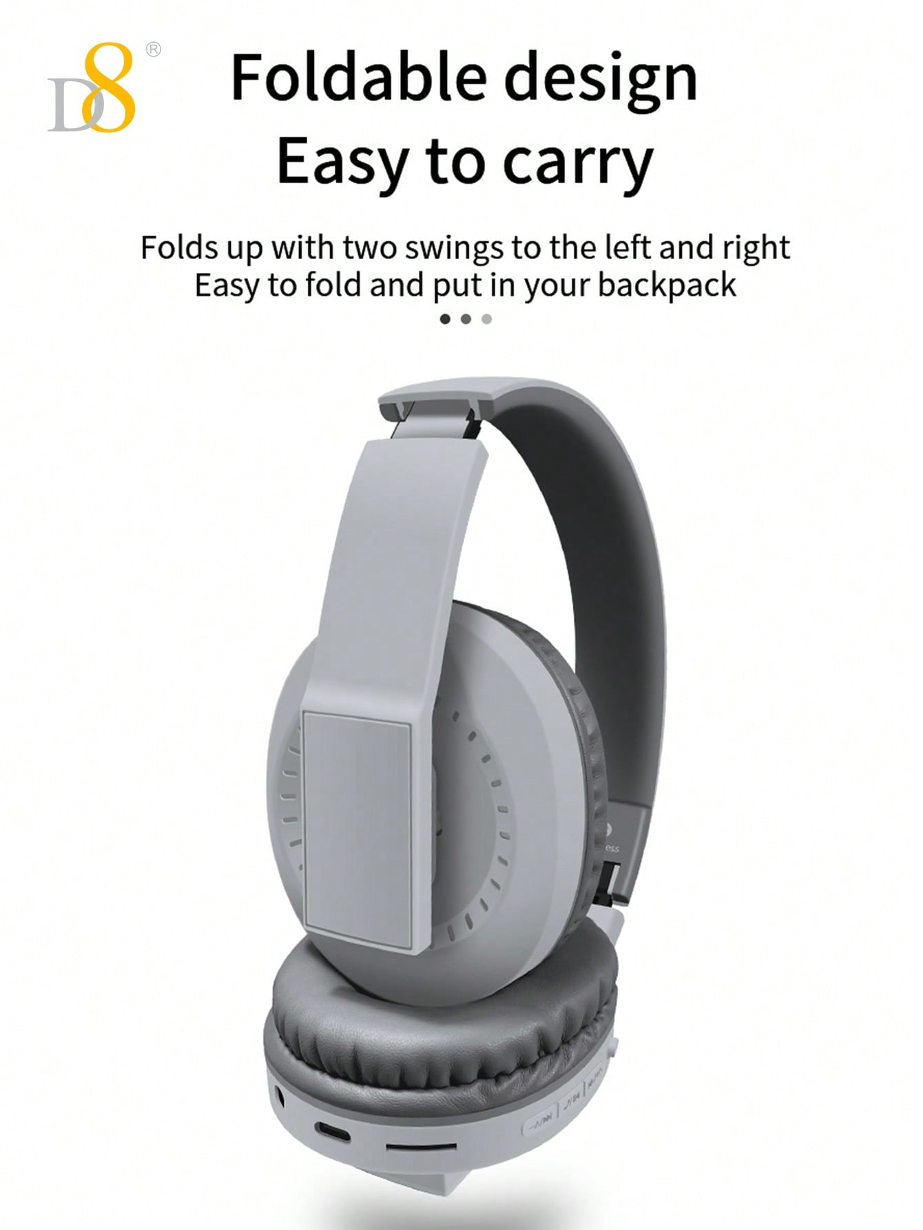 D8  Over Ear  Headphones,  Wireless And Wired Foldable Headset Built-In Microphone,  Micro SD Card Slot - (Stealth) Adults Kids Men Women 10H Playtime Foldable Over Ear Headphones With Microphone, Deep Bass Stereo Headset With Soft Memory-Protein Earmuffs