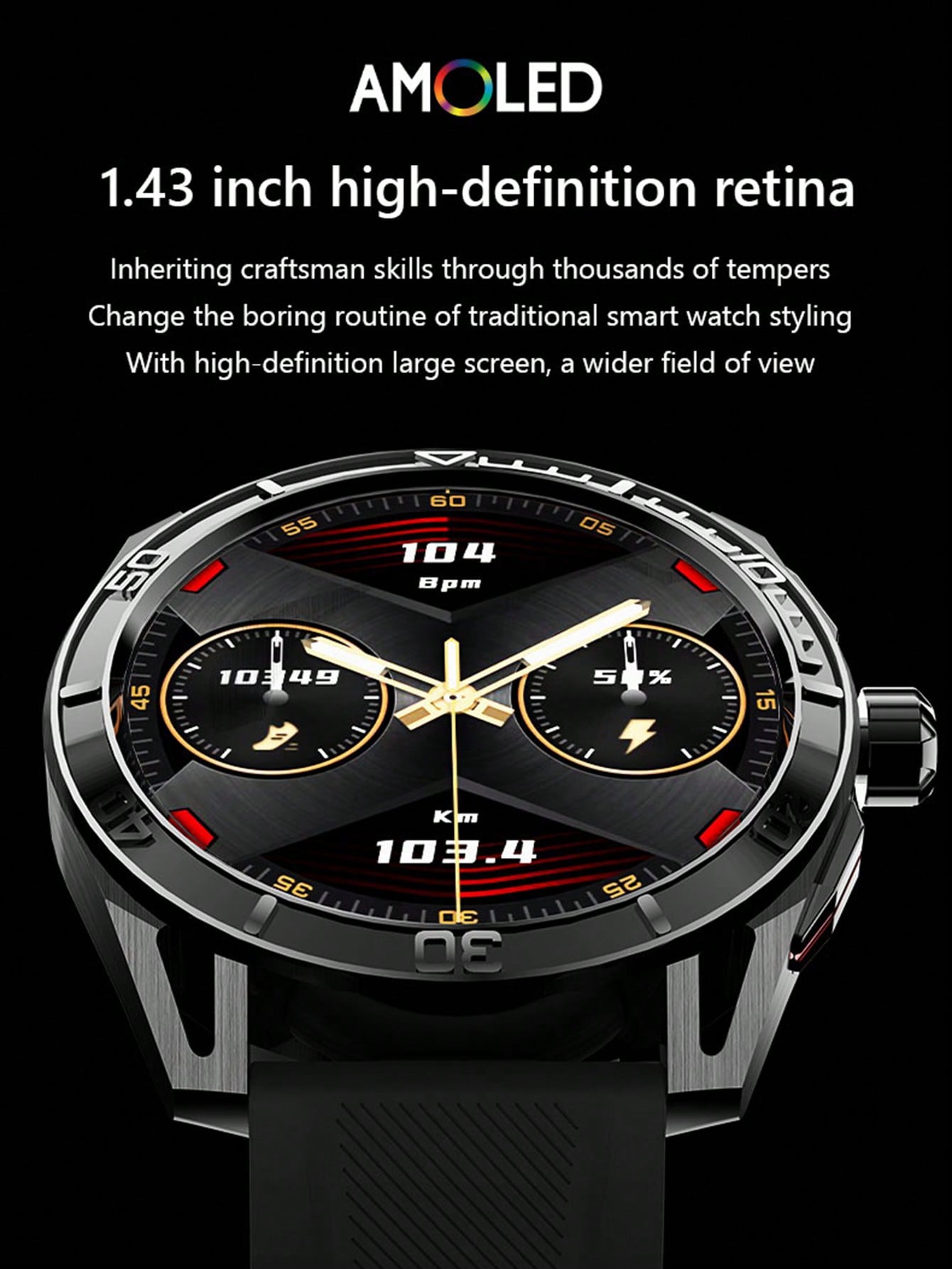 D8 1Pc Multi-sport Mode Fitness watch compatible with Android iPhone, sturdy waterproof 1.43 "men's