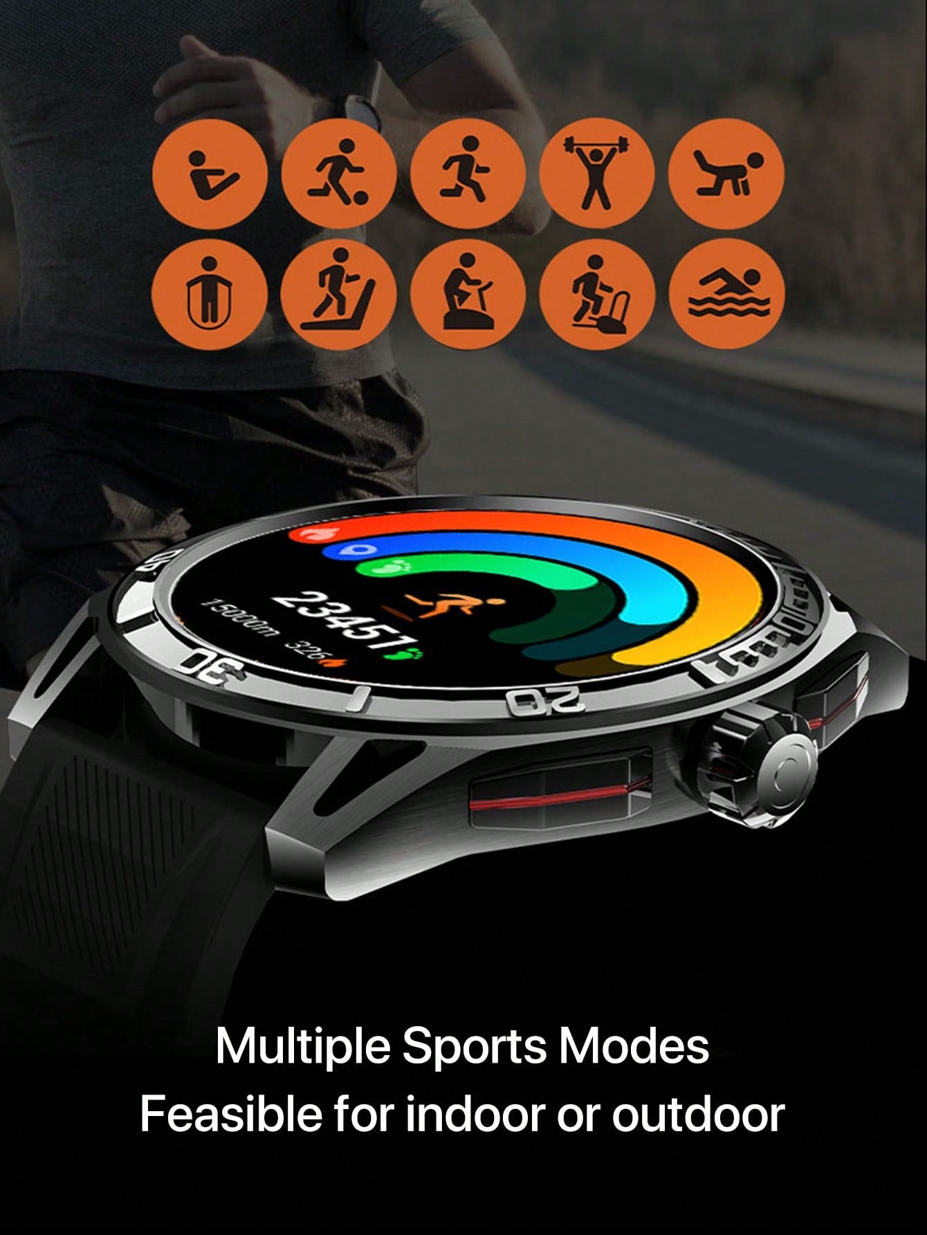 D8 1Pc Multi-sport Mode Fitness watch compatible with Android iPhone, sturdy waterproof 1.43 "men's