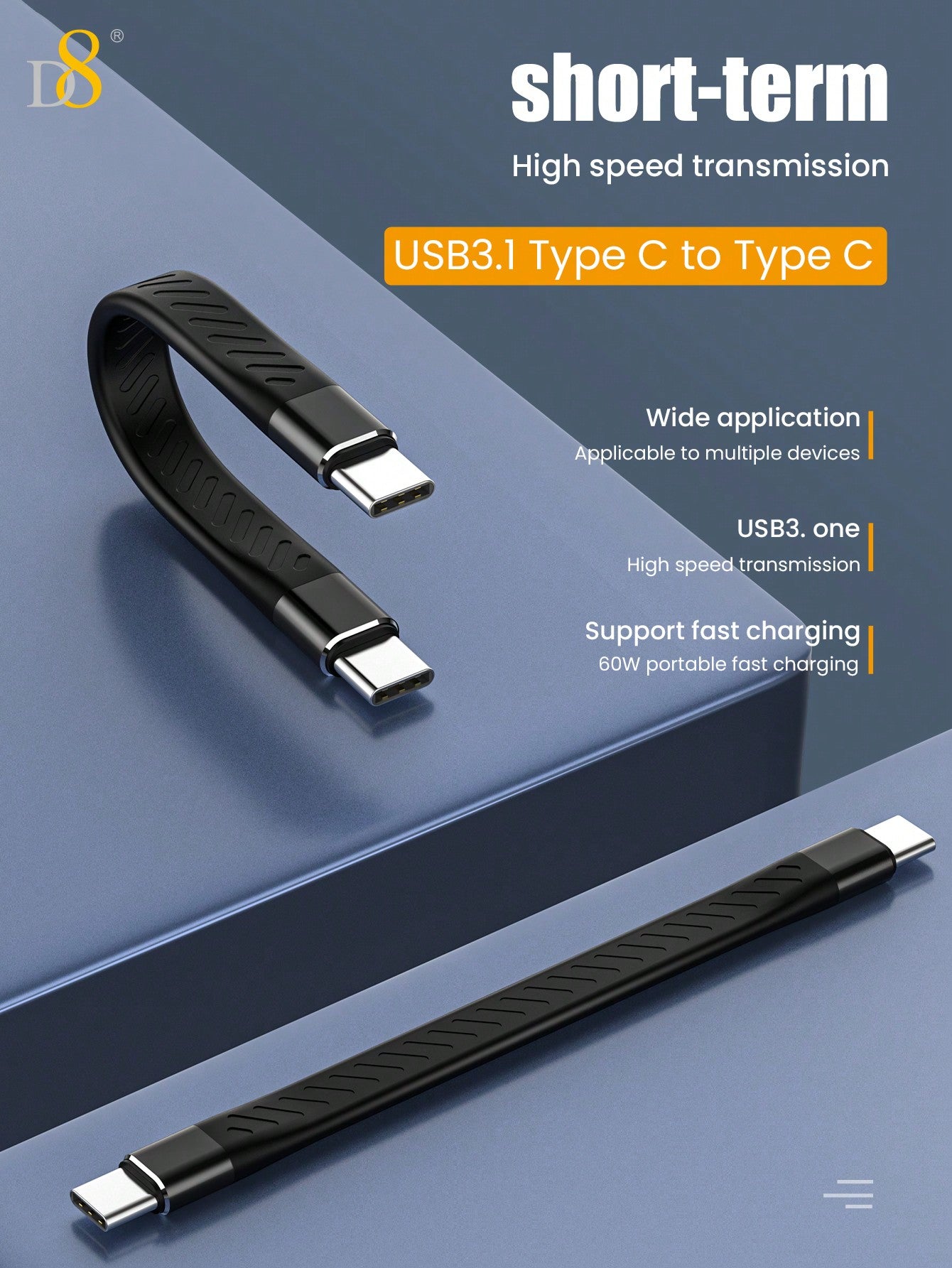 D8 USB C 3.1 Gen 2 Cable 10Gbps Data Transfer, 4K Video Output Monitor Cable 60W PD Fast Charging Cable Compatible With Iphone16/16pro/ 15Pro/15ProMax/15/15Plus, Compatible With MacBook, Matebook, IPad Pro 2020, Chromebook Holiday Gift Valentine's Day Gif