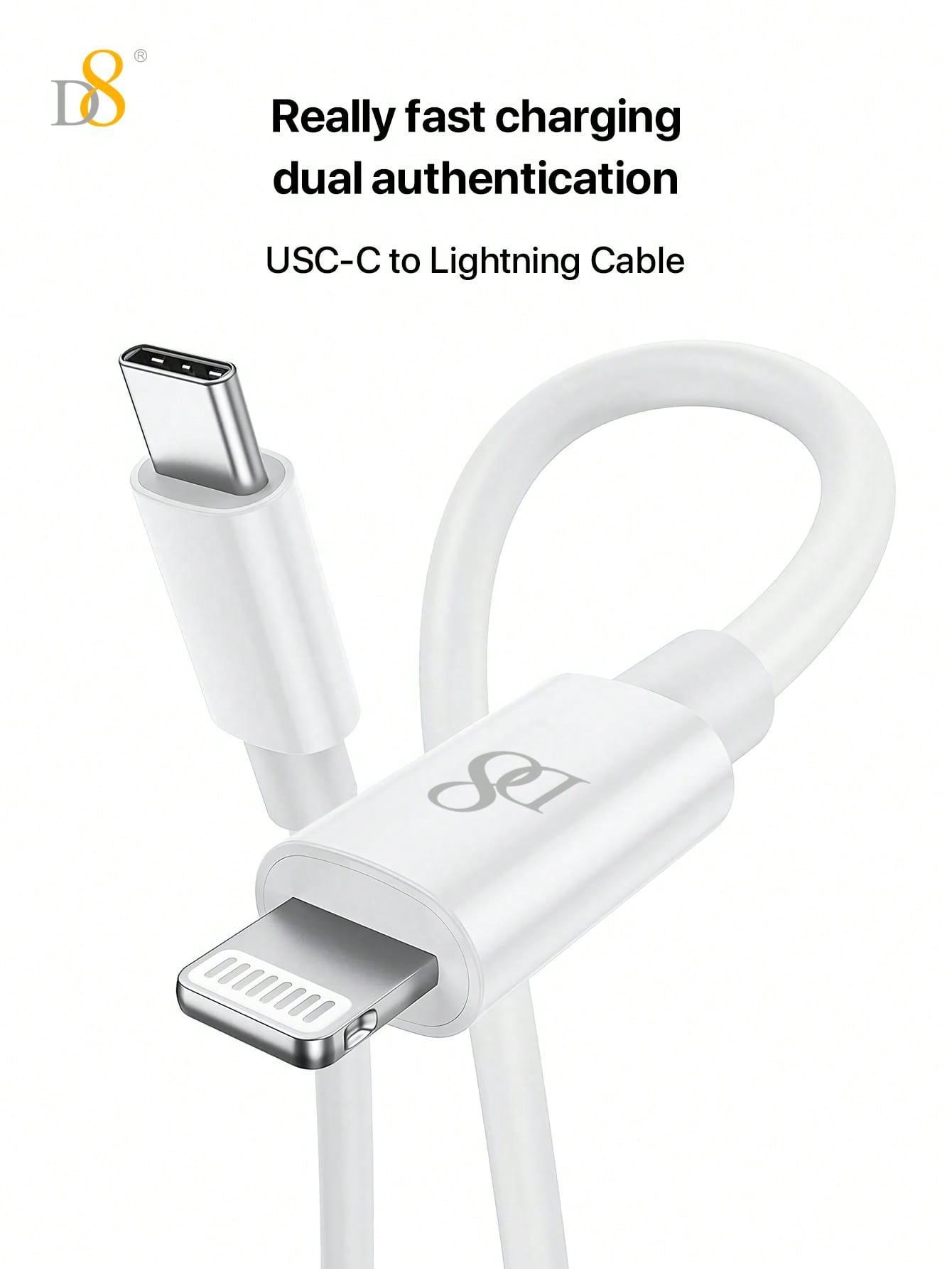 D8 Lightning Cable MFi Certified - IPhone Charger 3Packs,USB C To Lightning &[USB A To Lightning] Adapter, PD Fast Charging Compatible With IPhone 14 13 12 Mini Pro Max SE 11 Xs Max XR X 8 7 6 Plus 5S IPad Pro Airpods - White