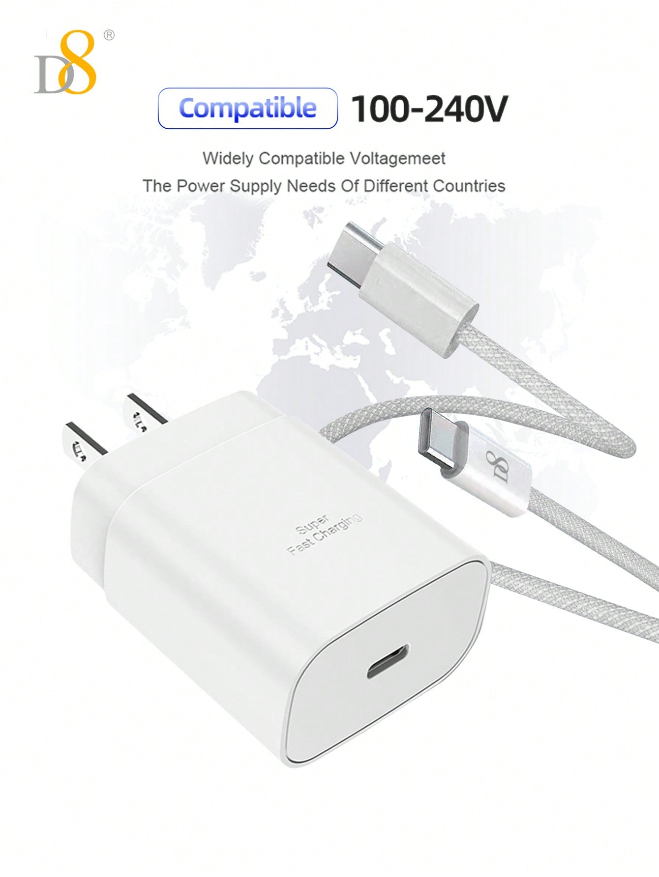 D8 1Pack IPhone 15 Charger Fast Charging 3.3 FT, 25W USB C Wall Charger With 3.3FT Long Type C Charger Fast Charging Cable Compatible With IPhone16/16pro/ 15/15 Pro/15 Pro Max/15 Plus, IPad Pro/Air/Mini, Galaxy S23 Ultra/S23/S23+/S22/S22 Ultra/S22+/S21/S2