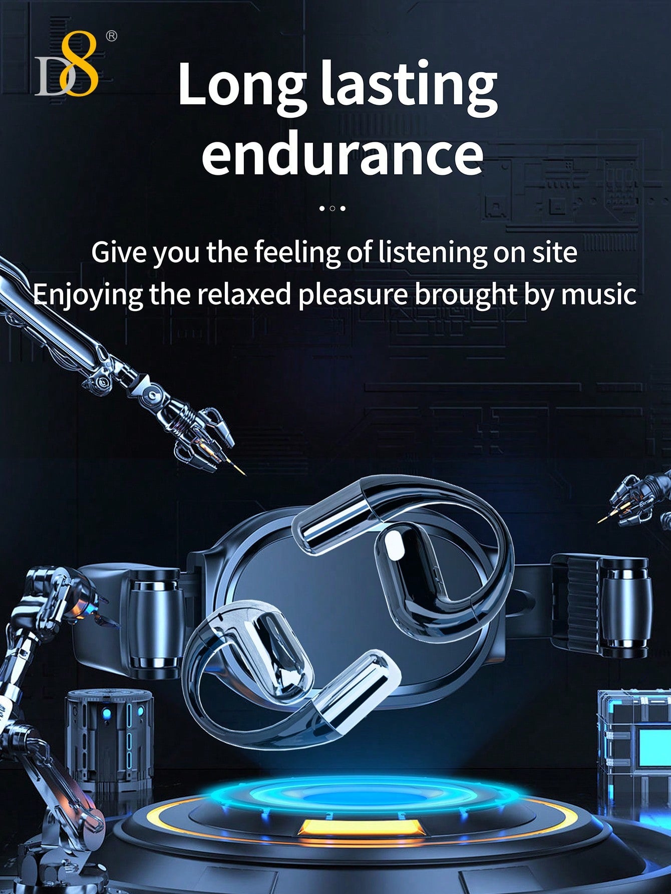 D8 Open-Ear Headphones Over Ear Buds , 5.2 Stereo Earbuds With Bass Boost, 7Hrs Sports Earphones With Earhooks, IPX5 Waterproof Headsets For Workouts, Stable Comfort,Sound And Picture Synchronization Game Without Delay,90days Standby Time,For Workout, Run