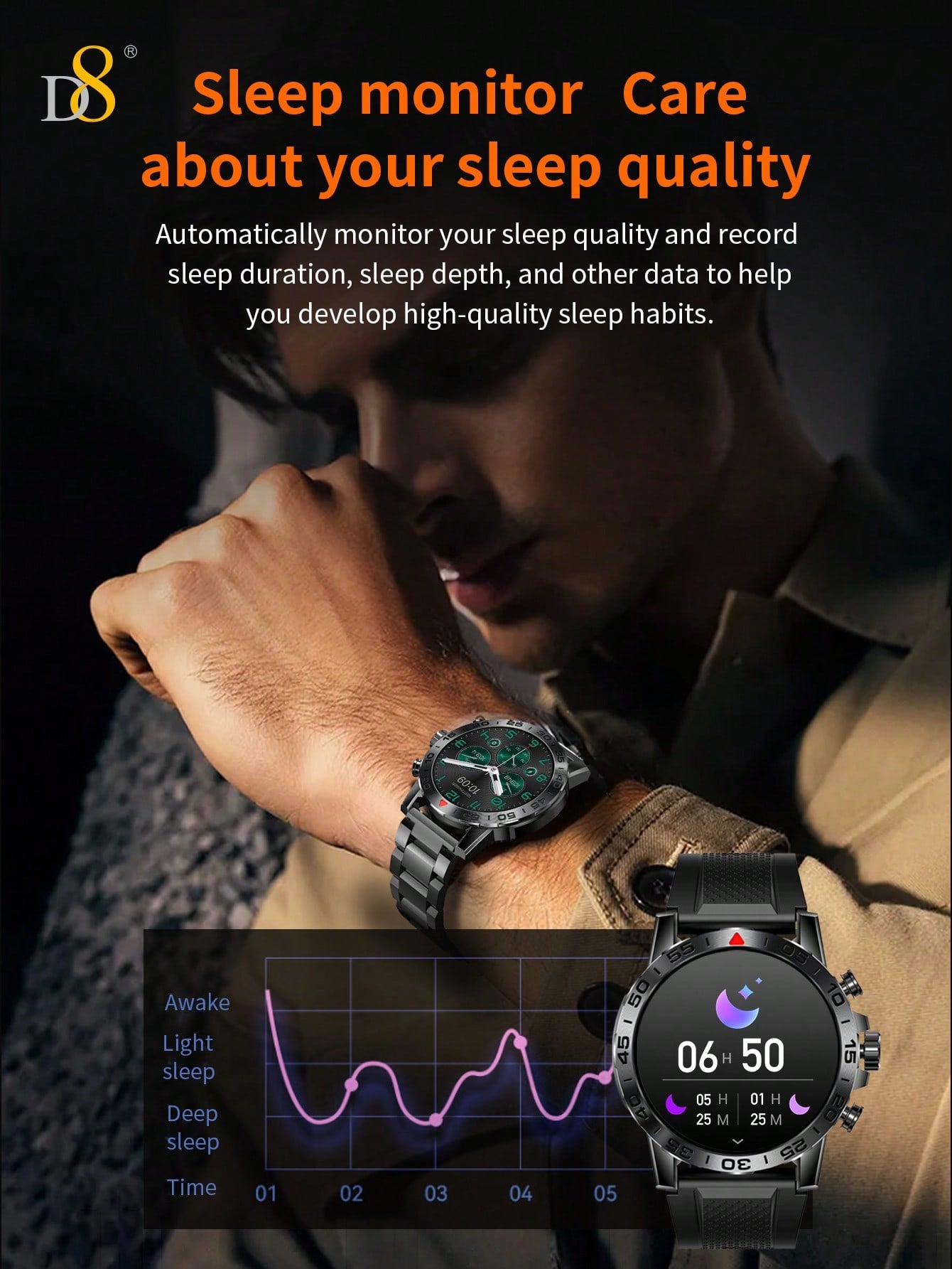 D8 Smart Watches For Men, Rugged , Sleep & Health Monitoring, 1.39'' HD Display, IP67Waterproof, 100 Sport Modes Fitness Tracker Watch, Sleep Monitor Smart Watch ,Compatible With IPhone And Android Phones