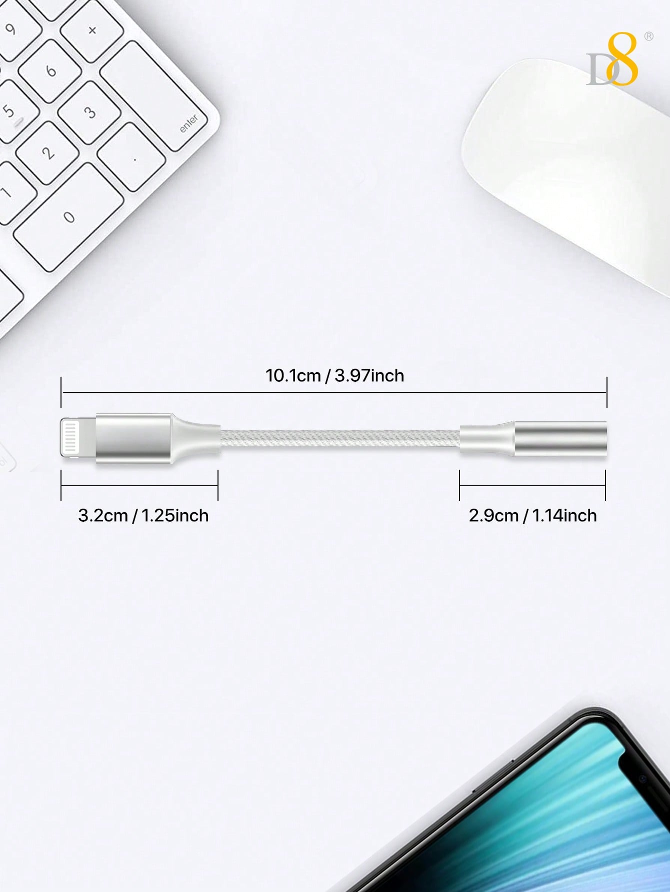 D8 IPhone Headphone Adapter, [Apple MFi Certified] Lightning To 3.5mm Headphone/Earphone Audio Aux Jack Adapter IPhone Aux Adapter Dongle Compatible With IPhone 14 13 12 11 Pro Max Plus Mini XR XS 8 IPad IPod