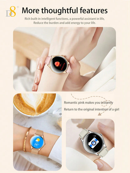 D8 Smart Watches For Women (Answer/Make Calls) Compatible With IPhone/Android Phones, 1.43" AMOLED Screen Fitness Tracker Rate Monitor 100+ Sports Tracker Watch Waterproof,Of Your Status In The  APP ,Android And IOS Phones,Long Battery & Waterproof