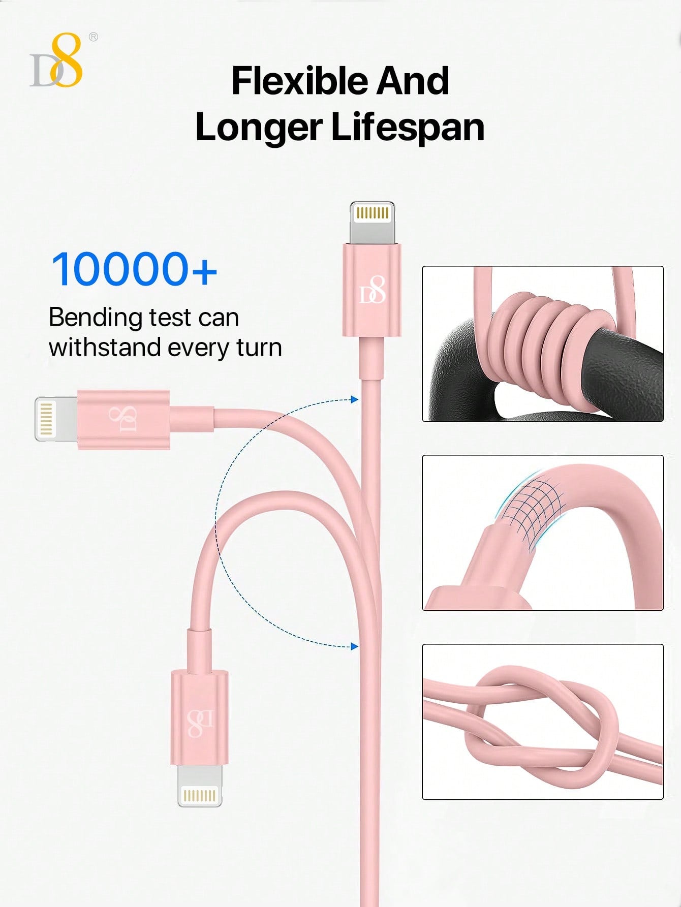 D8 IPhone Charger Cable, (Selectable 0.25M/1M/1.5M/2M) TPE USB A To Lightning] MFi Certified Charger Cable , USB 2.0 Lightning Charger Cable, 2.4A Fast Charging Compatible With  IPhone 14 Pro/13 Mini/13/12/11 Pro MAX/XR/XS/8/7/Plus/6S/SE/IPad