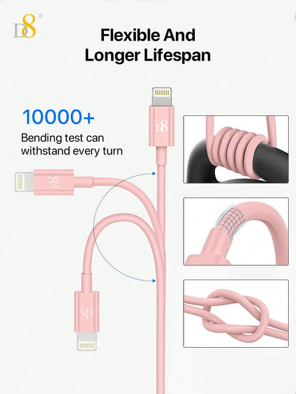 D8 IPhone Charger Cable, (Selectable 0.25M/1M/1.5M/2M) TPE USB A To Lightning] MFi Certified Charger Cable , USB 2.0 Lightning Charger Cable, 2.4A Fast Charging Compatible With  IPhone 14 Pro/13 Mini/13/12/11 Pro MAX/XR/XS/8/7/Plus/6S/SE/IPad