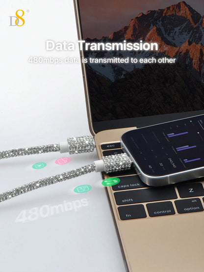 D8 USB C To USB C Cable Fast Charging, (3.3FT60W )Crystal Decoration,Rhinestone Shine, Compatible With IPhone 16 / IPhone16 Pro / IPhone 16 Pro Max/15/15 Pro/15 Plus/15 Pro Max, IPad Pro/Air/Mini, Galaxy S23+/S23S22 S21 S20 FE Ultra 5G, Note 20, Pixel 7 6