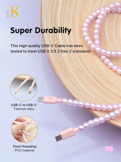 D8 USB-C to USB-C Cable, 3.3FT, 60W Fast Charge, Beaded Braided, for iPhone/iPad