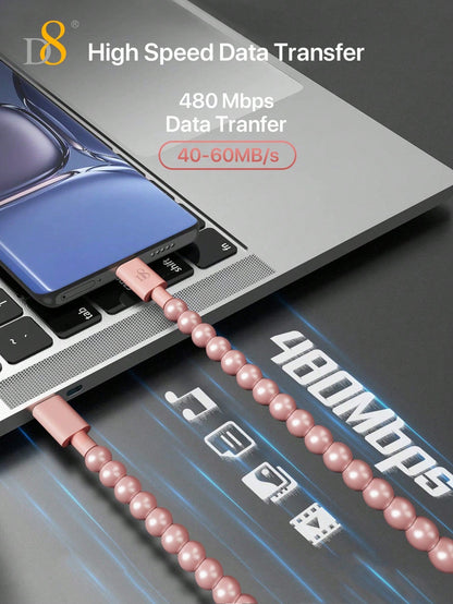 D8 USB-C to USB-C Cable, 3.3FT, 60W Fast Charge, Beaded Braided, for iPhone/iPad