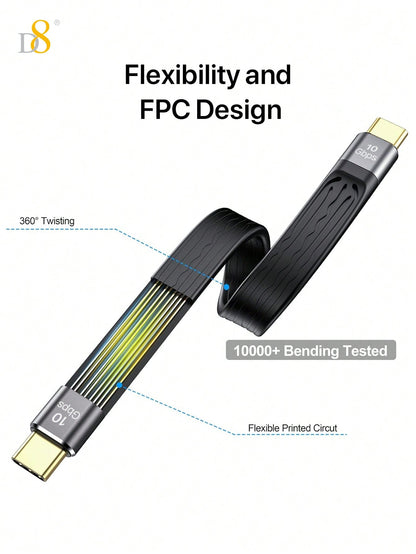 D8 USB C 3.1 Gen 2 Cable 10Gbps Data Transfer, Aluminum+TPE(13CM)4K Video Output Monitor Cable 60W PD Fast Charging Cable Compatible With Iphone 16/16Pro/15Pro/15ProMax/15/15Plus, Apple Laptop, Matebook, IPad Pro 2020, Chromebook, Galaxy S23 S22