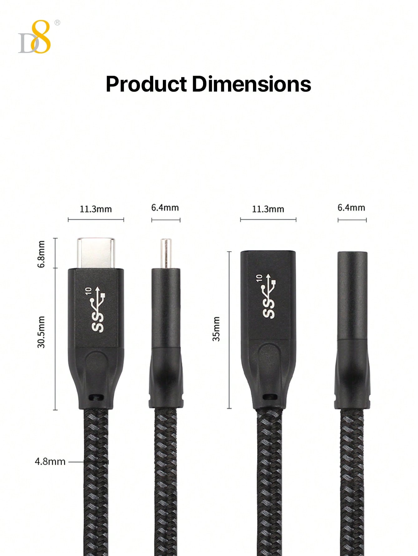 D8 1pc USB 3.1 Type-C Male To Female Extension Cable ,SuperSpeed USB 10Gbps,Enjoy 4K Ultra HD Content   Compatible With IPhone16 / IPhone16 Pro / IPhone 16 Pro Max 15/15Puls/15Pro/15Pro  Max , Pro Air/2020/2019/2018/2017/2016/IPad Air 4/5/IPad Pro 12.9/11