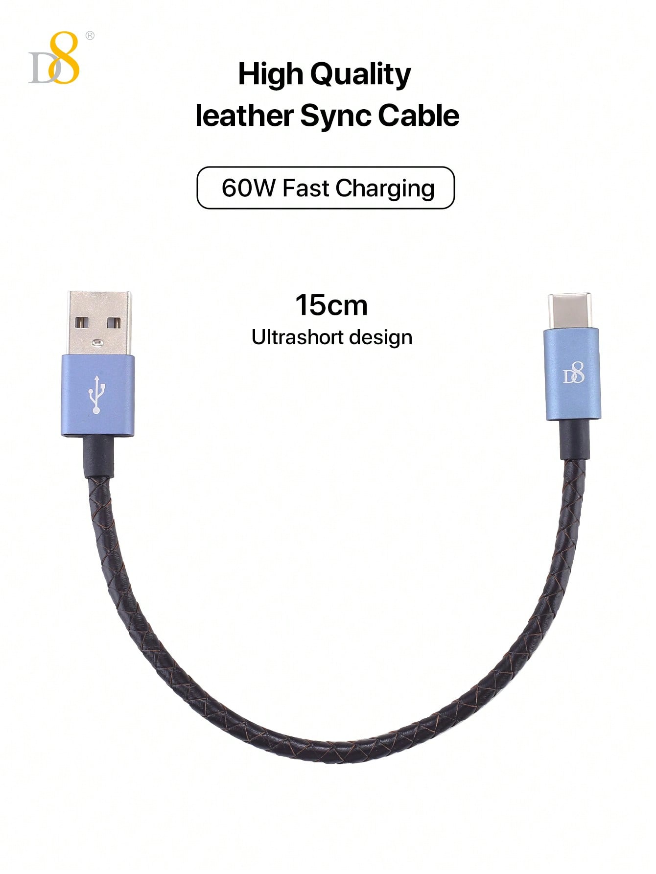 D8 Genuine Leather Short Type-C Charging Cable, (60W /0.2m )USB A To USB C Cable ,Compatible With IPhone16 / IPhone16 Pro / IPhone 16 Pro Max /15, Galaxy A10e A20 A50 A51 A71, S20 S10 S9 S8 Plus,Note 9 8,A11 A20 A51, G6 G7 V30 V35,Moto Z2 Z3