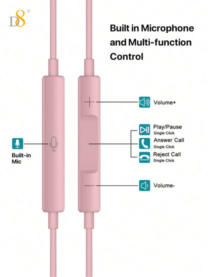 D8 Type C Headphones In Ear Earphones Earbuds With Mic And Volume Control ,Compatible Compatible With Iphone16 Pro / IPhone 16 Pro Max/15 Accessories/15Puls/15Pro/15Pro Max/IPad Air 4/5/IPad Pro 12.9/11,IPad Pro /IPad Air/ IPad Mini/ Galaxy S23 S22 S21 Ul