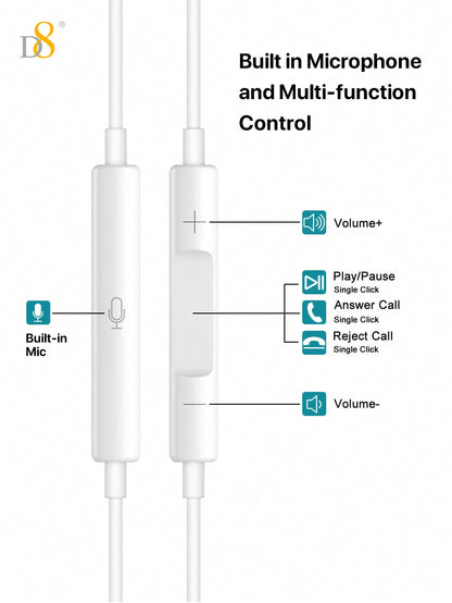 D8  Headphones With Lightning Connector. Microphone With Built-In Remote To Control Music, Phone Calls, And Volume. Wired Earbuds Compatible With IPhone Earbuds Wired Earphones With Microphone,Isolation Noise [Lightning Connector - Apple MFi Certified] Co