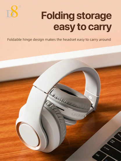 D8  Headphones Over Ear, Wireless And Wired Foldable Headset Built-In Microphone,  Micro SD Card Slot - (Stealth) Adults Kids Men Women 10-15H Playtime Foldable Over Ear Headphones With Microphone, Deep Bass Stereo Headset With Soft Memory-Protein Earmuff