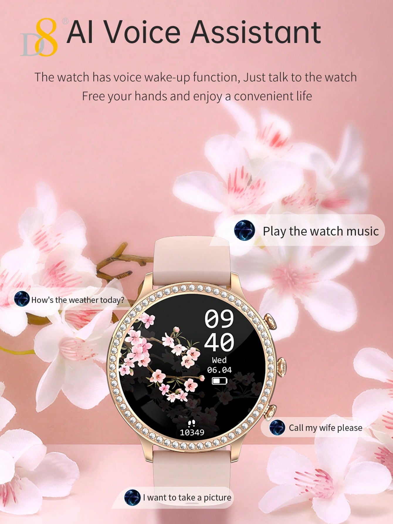 D8 Smartwatch (Answer/Make Call), 1.32" Smartwatch For Women Women IP68 Waterproof, The Bezel Is Embellished With Brilliant Diamonds,100+ Sport Modes Fitness Activity Tracker, Pedometer, Smart Watches For Android IOS,Variety Of Occasions To Wear, Leisure,