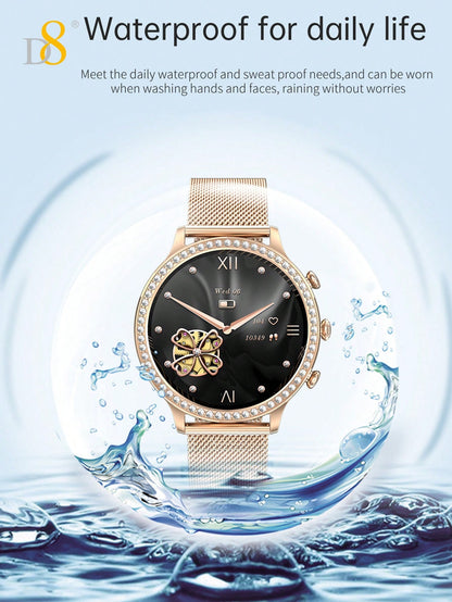 D8 Smartwatch (Answer/Make Call), 1.32" Smartwatch For Women Women IP68 Waterproof, The Bezel Is Embellished With Brilliant Diamonds,100+ Sport Modes Fitness Activity Tracker, Pedometer, Smart Watches For Android IOS,Variety Of Occasions To Wear, Leisure,