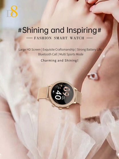 D8 Smartwatch (Answer/Make Call), 1.32" Smartwatch For Women Women IP68 Waterproof, The Bezel Is Embellished With Brilliant Diamonds,100+ Sport Modes Fitness Activity Tracker, Pedometer, Smart Watches For Android IOS,Variety Of Occasions To Wear, Leisure,