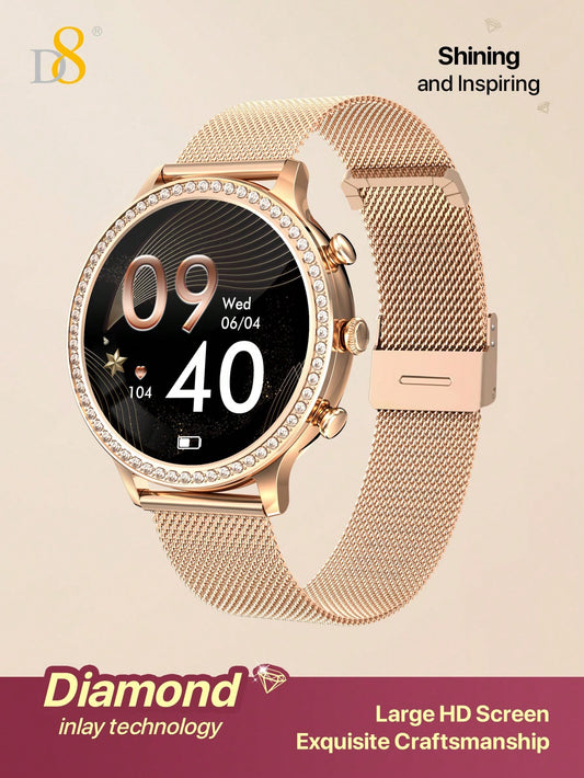 D8 Smartwatch (Answer/Make Call), 1.32" Smartwatch For Women Women IP68 Waterproof, The Bezel Is Embellished With Brilliant Diamonds,100+ Sport Modes Fitness Activity Tracker, Pedometer, Smart Watches For Android IOS,Variety Of Occasions To Wear, Leisure,