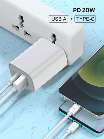 D8 1Pc  USB C Charger 20W PD Fast Charger Block, Type C Dual Port Wall Charger Power Adapter Compatible With IPhone 15/15 Pro/15 Pro Max/14 Pro Max/13/12/11, IPad Pro/Air, Airpods Pro/Max,Samsung Galaxy And More