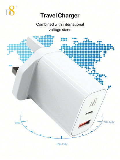 D8 1Pc IPhone 15 USB C Charger 20W PD Fast Charger Block, Type-C+QC3.0 Dual Port Wall Charger Power Adapter Compatible With IPhone16/16pro/ 15/15 Pro/15 Pro Max/14 Pro Max/13/12/11, IPad Pro/Air, Airpods Pro/Max,Galaxy And More