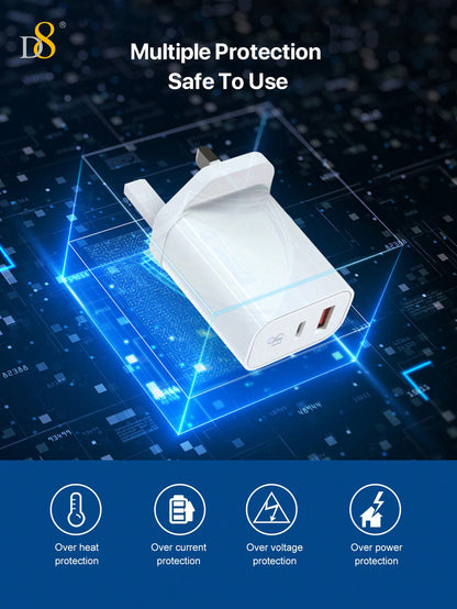 D8 1Pc IPhone 15 USB C Charger 20W PD Fast Charger Block, Type-C+QC3.0 Dual Port Wall Charger Power Adapter Compatible With IPhone16/16pro/ 15/15 Pro/15 Pro Max/14 Pro Max/13/12/11, IPad Pro/Air, Airpods Pro/Max,Galaxy And More