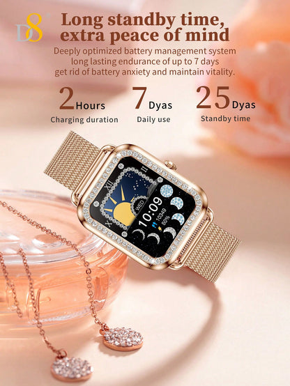 D8 Smartwatch (Answer/Make Call), 1.59" Smartwatch For Women Women IP68 Waterproof, The Bezel Is Embellished With Brilliant Diamonds,100+ Sport Modes Fitness Activity Tracker, Pedometer, Smart Watches For Android IOS,Variety Of Occasions To Wear, Leisure,