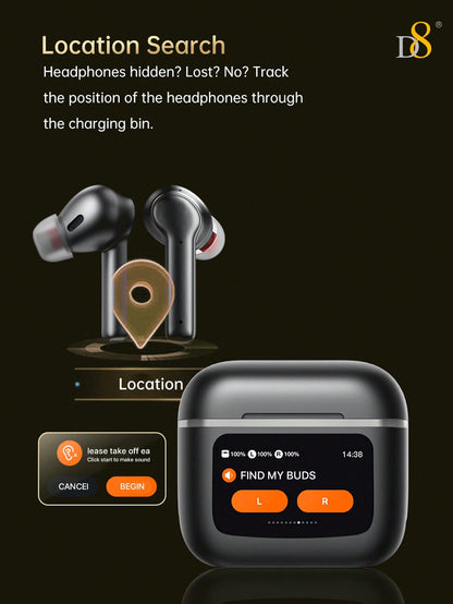 D8 Wireless Earbuds With LCD Smart Touch Screen, Active Noise Cancelling Bluetooth Headphones With ANC & Transparency Mode, BT 5.3, 40H Playtime, HIFI Stereo For IOS Android