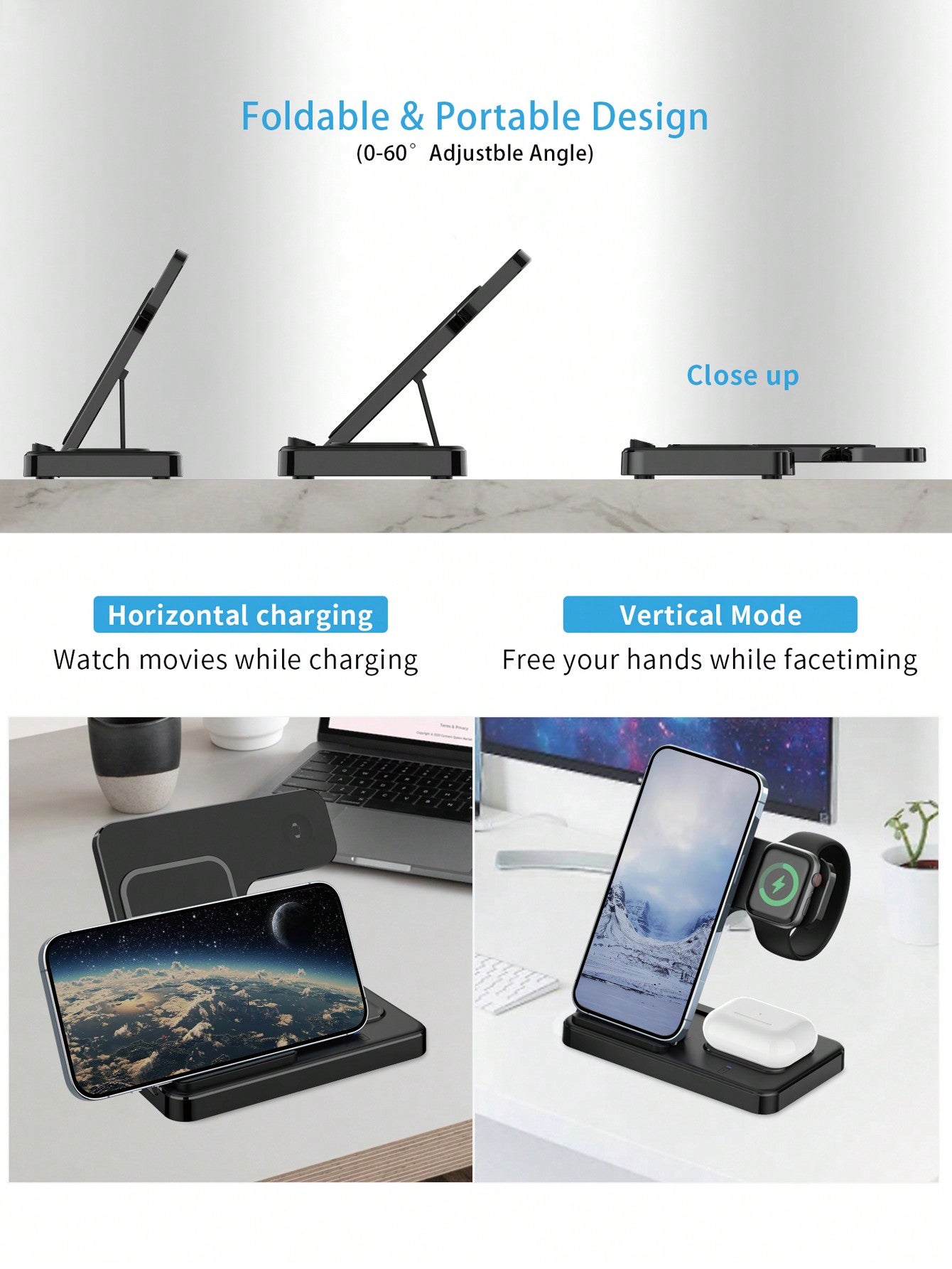 D8 Wireless Charger IPhone Charging Station: 3 In 1 Charger Stand Multiple Devices Compatible With Apple-IPhone 15 14 Pro Max 13 12 11 - Watch 9 8 7 6 5 4 3 2 Se - Airpods 3 2 Pro Holiday Gift Valentine's Day Gift Christmas Gifts,Must-Haves For Autumn And