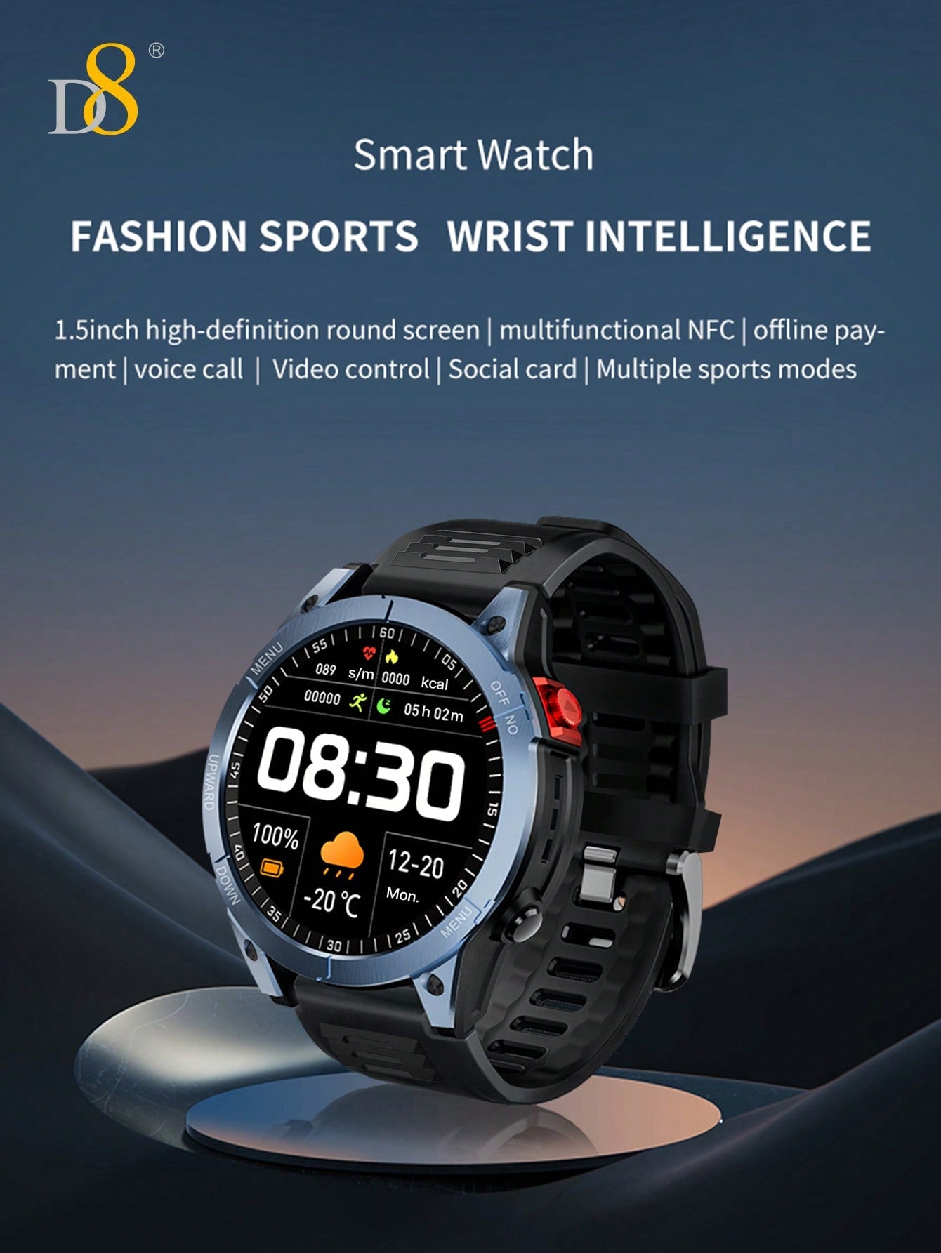 D8 Smart Watch For Men Fitness(Answer/Make Call), 1.5" Smartwatch For Men IP67 Waterproof, 100+ Sport Modes, Fitness Activity Tracker, Sleep Monitor,Pedometer, Smart Watches Compatible IPhone & Android