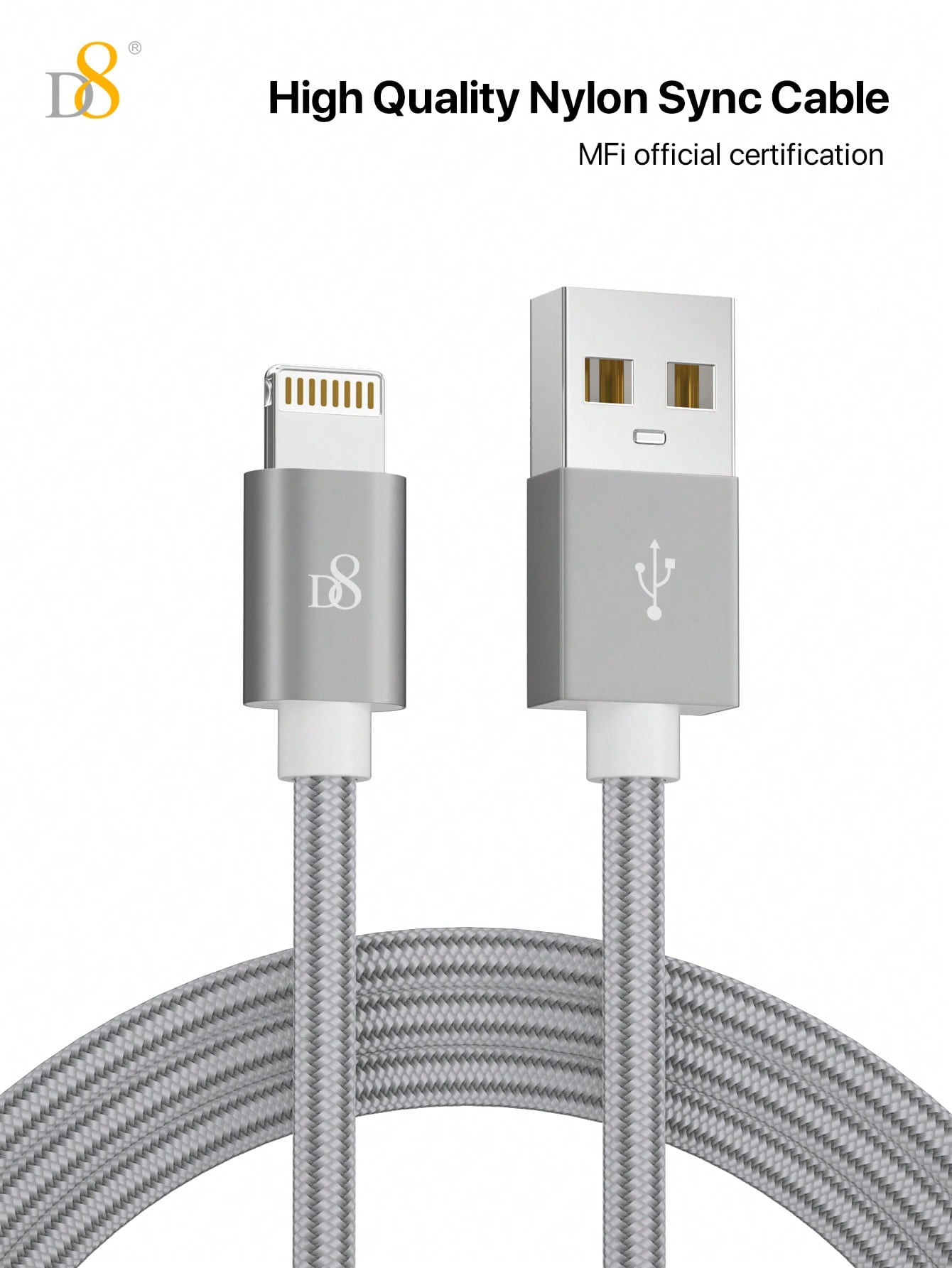 D8 IPhone Charger Cable, (3.3ftUSB2.0) Lightning Cable, Premium Nylon USB-A To Lightning Cable, MFi Certified IPhone Charger Cable Compatible With Iphone SE/Xs/XS Max/XR/X/8 Plus/7/6 Plus, IPad, And More.