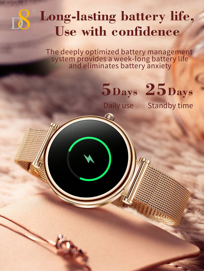 D8 Smart Watch For Women,  (Answer/Make Calls), Smartwatch For Android And IOS Phones 1.27'TFT Display,100+ Sport Modes  IP67 Heart Rate Monitor Pedometer Sleep Monitor, Calories, Round  Watch,Best Gifts Gold