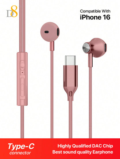 D8 Type C Headphones In Ear Earphones Earbuds With Mic And Volume Control ,Compatible Compatible With Iphone16 / IPhone16 Pro / IPhone 16 Pro Max /IPhone15/15Puls/15Pro/15Pro Max/IPad Air 4/5/IPad Pro 12.9/11,IPad Pro /IPad Air/ IPad Mini/Galaxy S23 S22 S