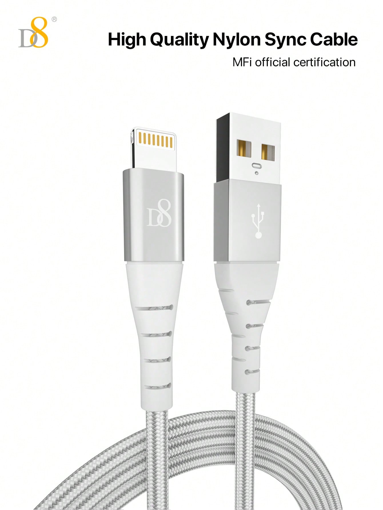 D8 1pc Charger Cable, Lightning Fast Charging Data Cable Compatible With iPhone