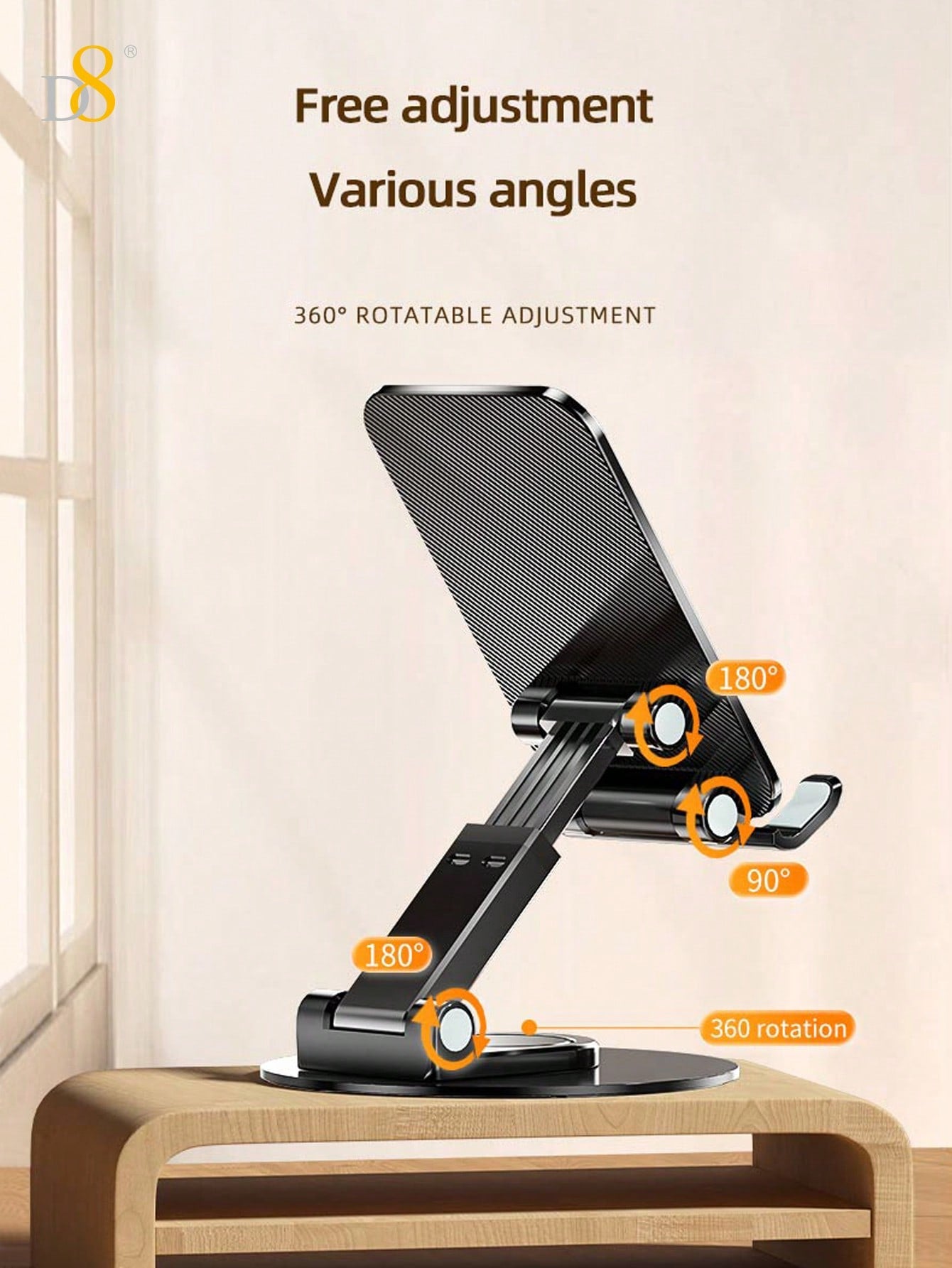 D8 360° Dual Folding Cell Mobile Phone/Tablet  Stand  , Fully Adjustable Foldable Desktop Phone Holder Cradle Dock ,Compatible With Phone 15 14 13 12 11 Pro Xs Xs Max Xr X 8, IPads, Tablet 4-10in , All Mobile Phone/Tablet ,Holer For Desk, Office Desk Acce