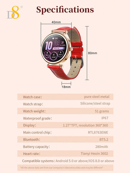 D8 Smart Watch For Women, (Answer/Make Calls), Smartwatch For Android And IOS Phones 1.27'TFT Display,100+ Sport Modes IP67 Pedometer Sleep Monitor, Calories, Round Watch,Best Gifts