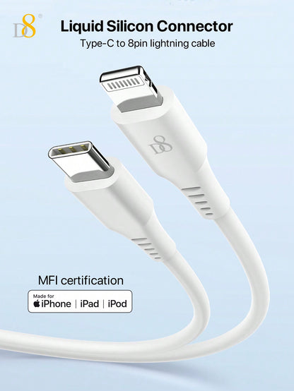 D8 USB-C To Lightning Charger Cable MFi Certified Charger Cable Silica Gel 1.2M USB 2.0 Lightning Charger Cable, 2.4A Fast Charging Compatible With IPhone 14 Pro/13 Mini/13/12/11 Pro MAX/XR/XS/8/7/Plus/6S/SE/X Xs Pro,Pro MAX, Plus, IPad D8 Wireless Chargi