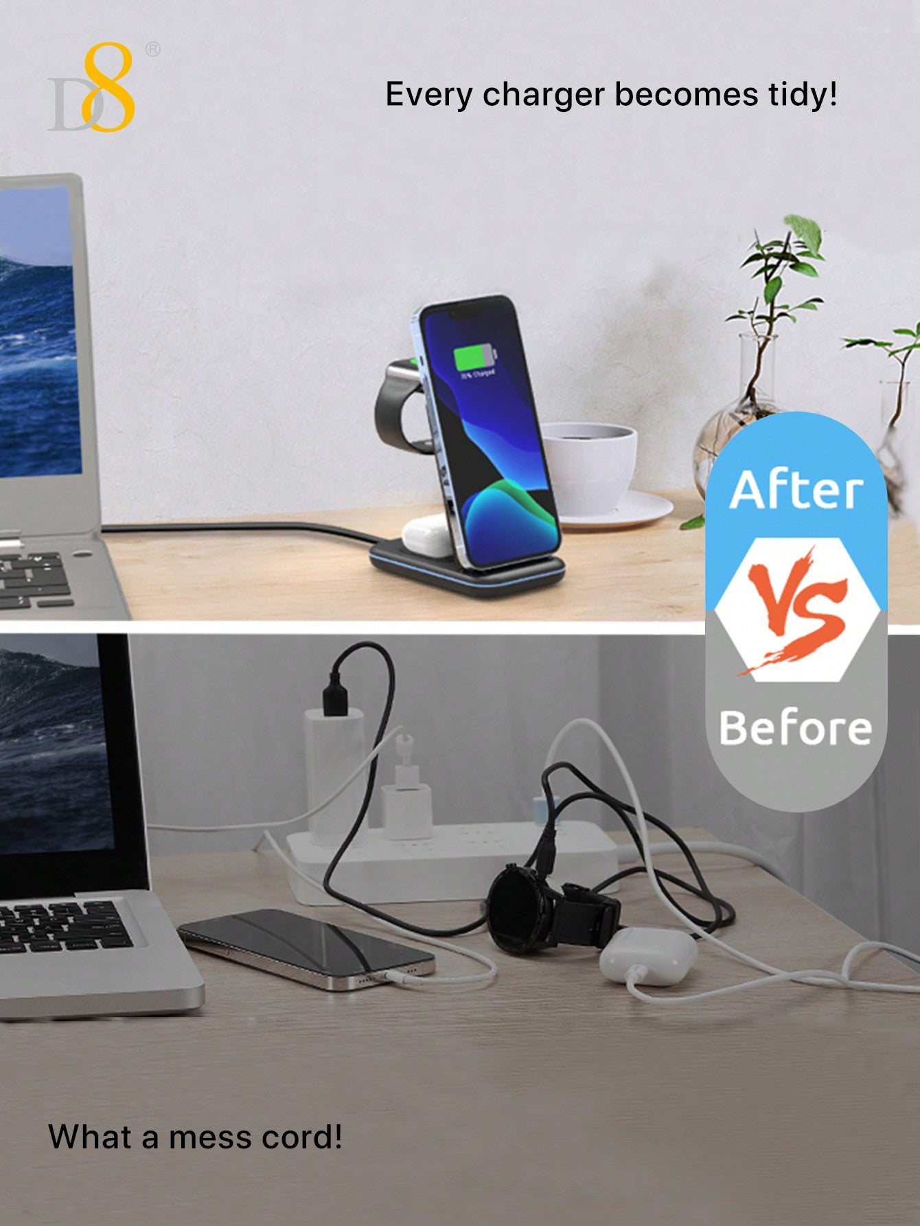 D8 Wireless Charging Station,3 In 1 Wireless Charging Stand