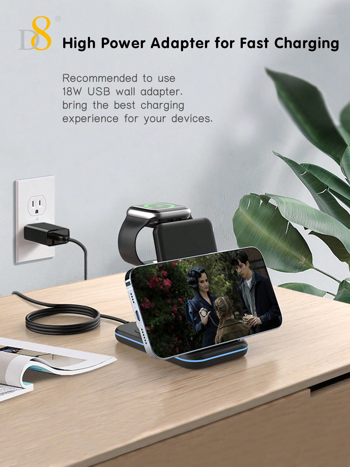 D8 Wireless Charging Station,3 In 1 Wireless Charging Stand