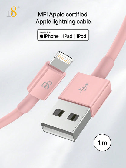 D8 3PCS USB-A To Lightning Charger Cable, MFi Certified Charger Cable , TPE(1M)USB 2.0 Lightning Charger Cable, 2.4A Fast Charging Compatible With IPhone 14 Pro/13 Mini/13/12/11 Pro MAX/XR/XS/8/7/Plus/6S/SE/X Xs Pro,Pro MAX, Plus, IPad