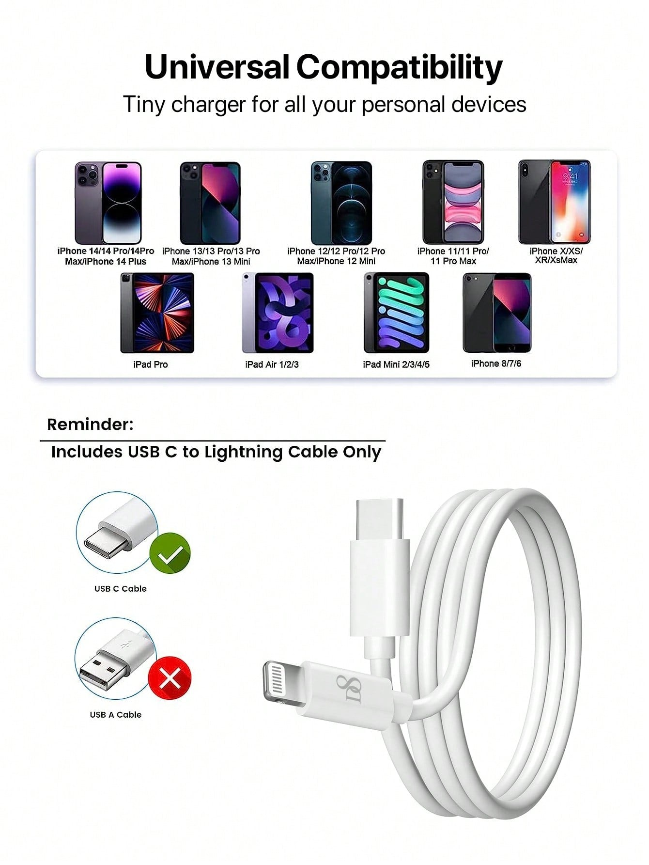 D8 Fast Charger, UL Certified & MFi Certified 1-Pack 25W USB C Wall Charger PD Type C Power Wall Charger With MFi Certified 3.3FT Charger Cable Compatible With IPhone 14 Pro/13 Mini/13/12/11 Pro MAX/XR/XS/8/7/Plus/6S/SE/X Xs Pro,Pro MAX, Plus, IPad Holida