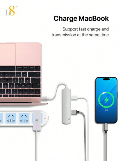 D8 4 In 1 USB C Hub Multiport Adapter With USB-C And 2 USB A 3.0 5Gbps, SD/TF Card Reader, Aluminum USB C To USB Hub Compatible With Iphone 16/15 Series, Compatible With Macbook, Pro 2021/2019/2018, Chromebook Pixel Matebook Ulti USB Port Hub For Windows,